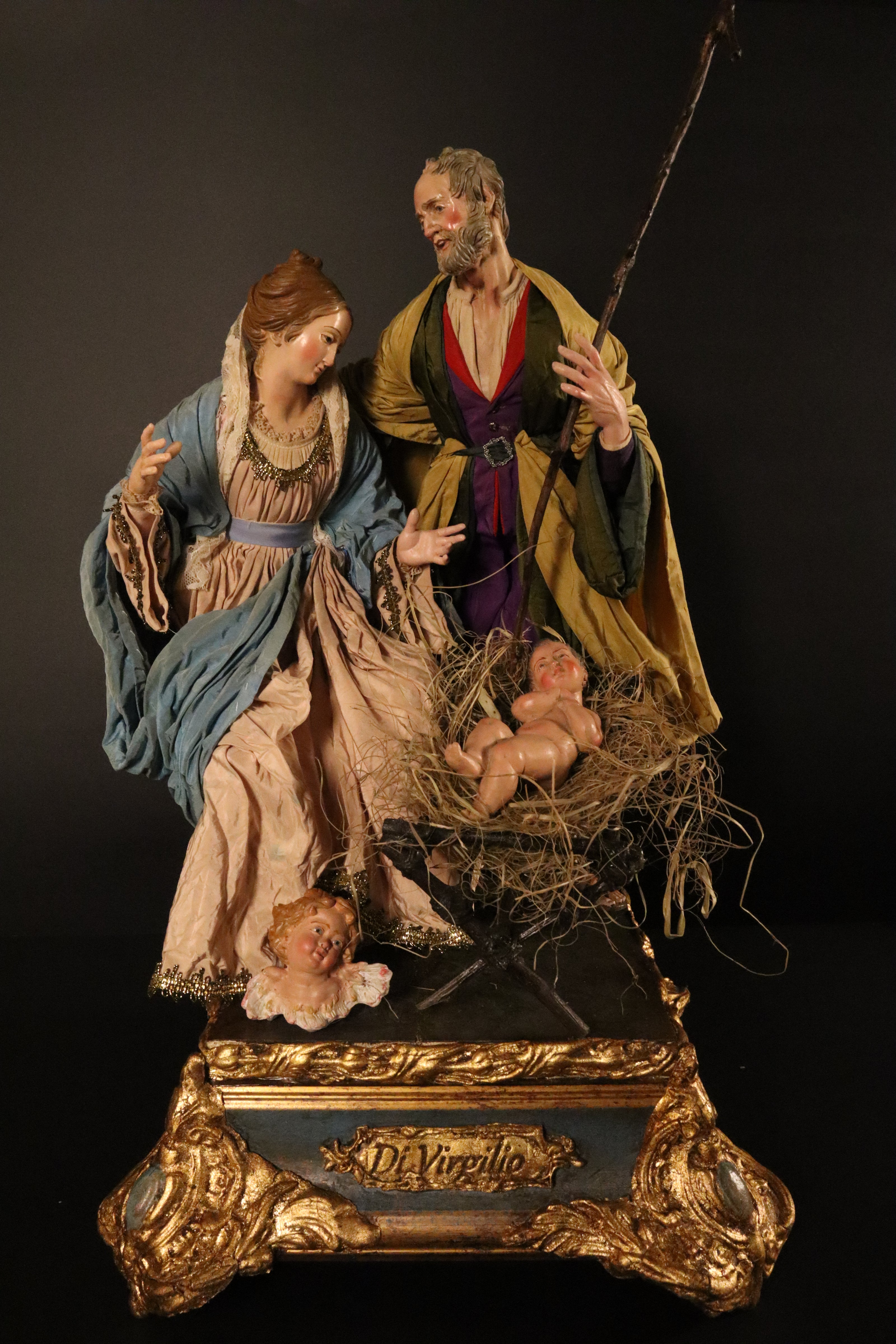 Natività 38cm base in legno oro