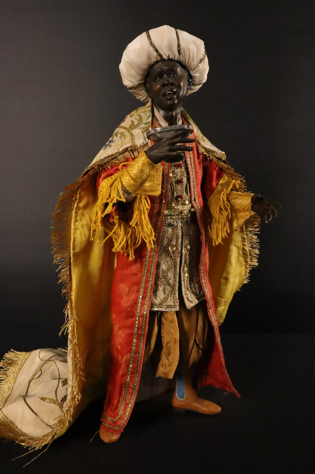 Baldassarre re mago  38cm con stoffe d'epoca