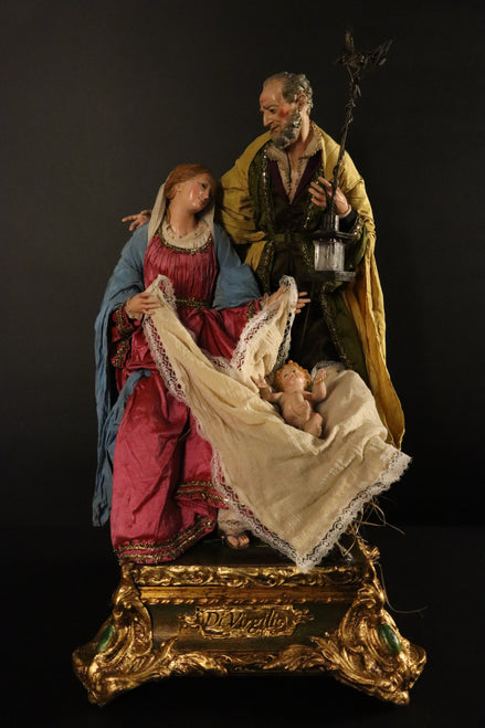 Natività 38cm base in legno oro