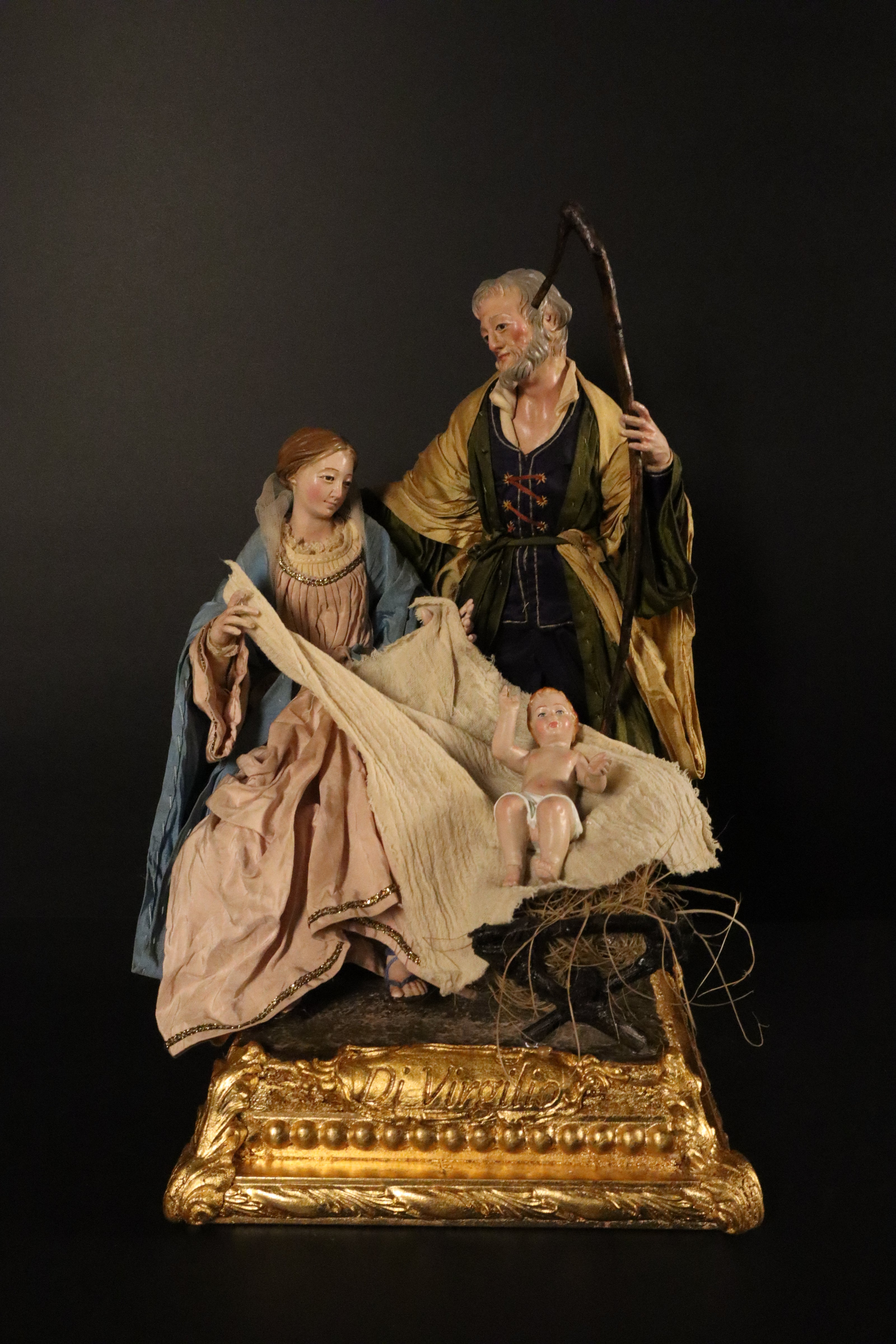 Natività cm 27 base in legno oro