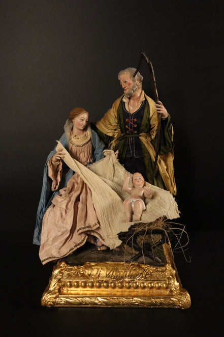 Natività cm 27 base in legno oro