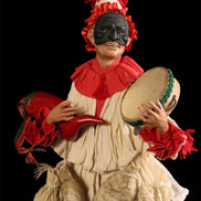 pulcinella con tamburello e corno 38cm